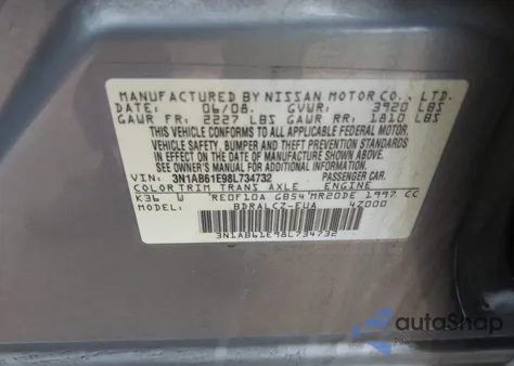 2008 Nissan Sentra 2.0 from USA, damaged, VIN 3N1AB61E98L734732